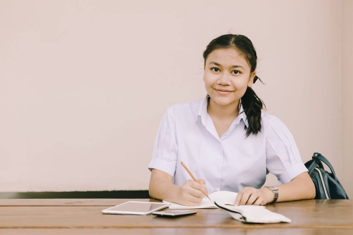 secondary school student studying