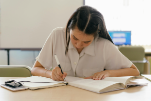 An A-Level private candidate studies for exams.